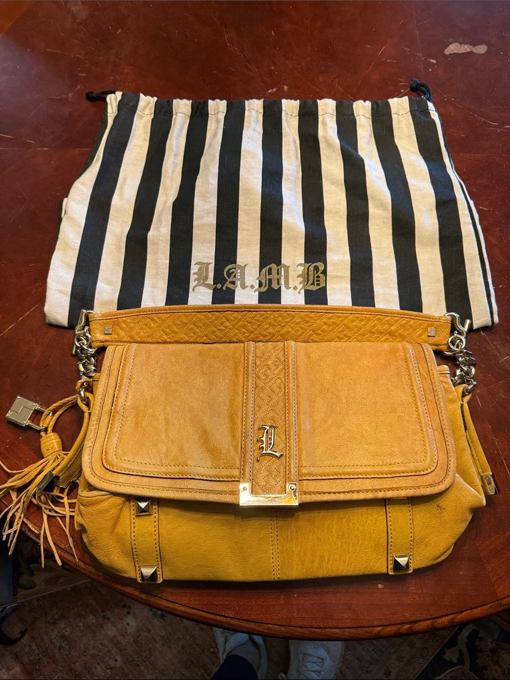 L.A.M.B. Honey Mustard Leather Shoulder Bag with Tassel - Picture 1 of 9